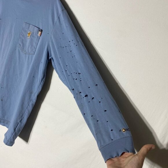Carhartt Blue Distressed Destroyed Very Worn In Long Sleeve Crew Neck Shirt L - Picture 10 of 16